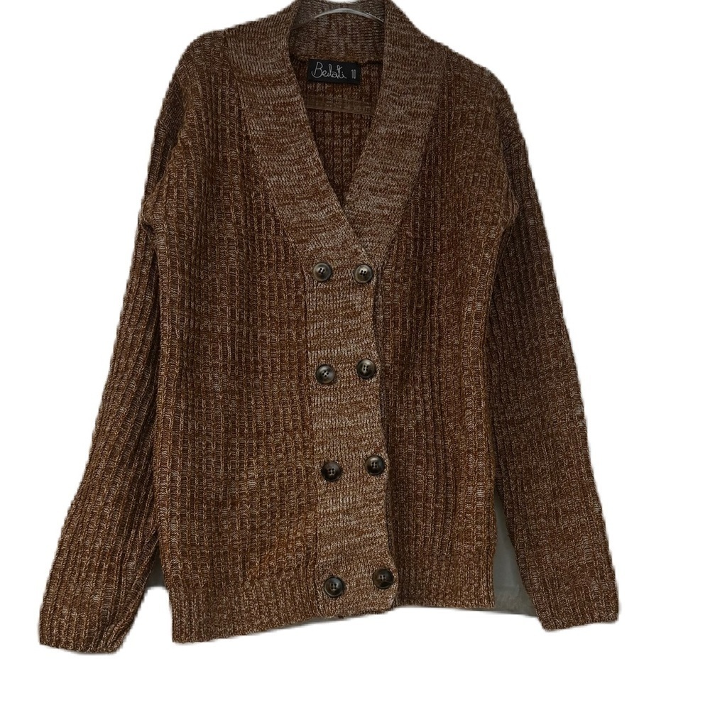 Belati girls sz 10 designer brown sweater oversized buttons winter cozy fall fun